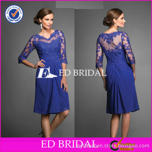 M1224 Young Lady Sheer Sleeves Lace Appliqued Knee Length Mother Of The Bride Dress With Sleeves